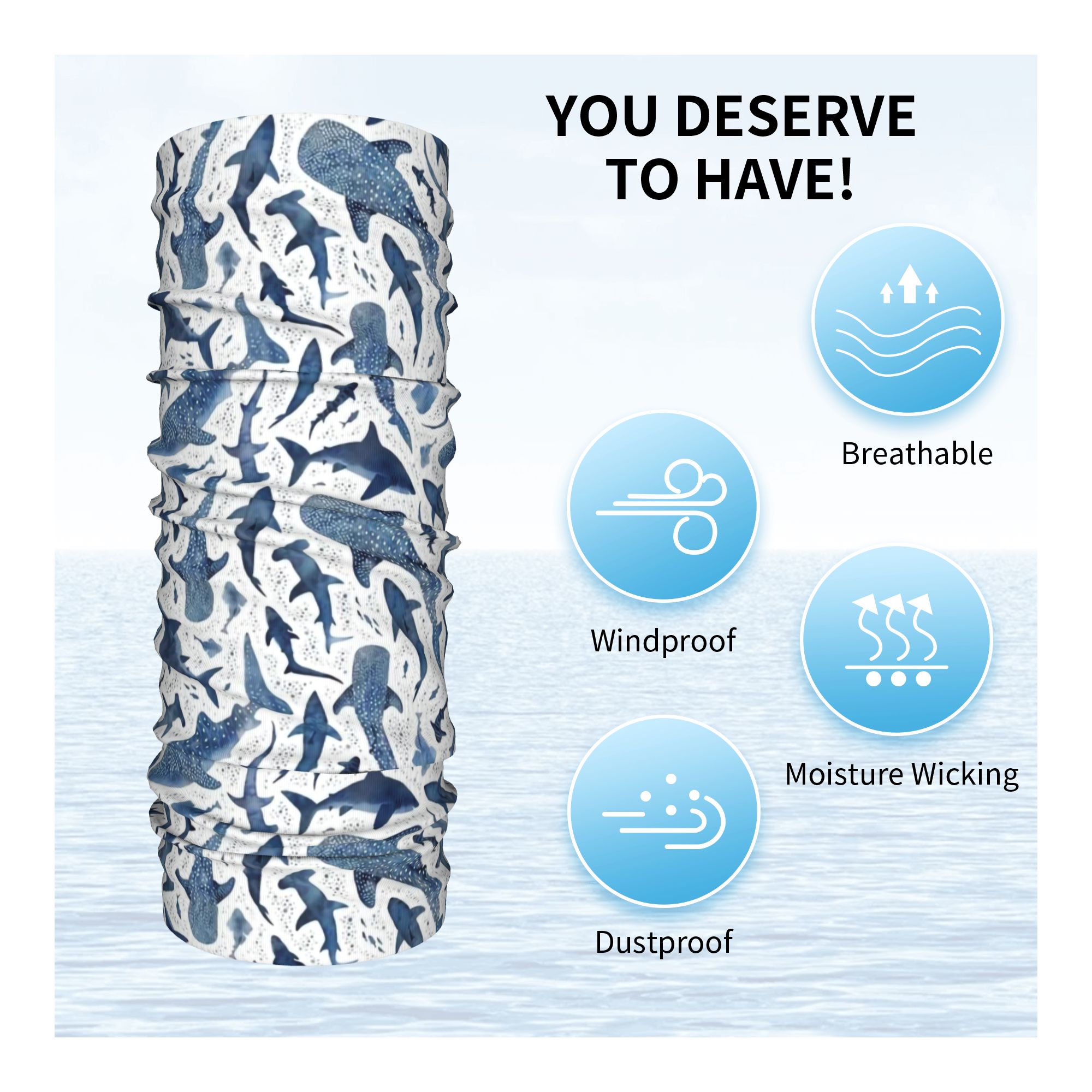Custom Blue Watercolour Shark  - مراجعة Neck Gaiter Face Cover وسعره