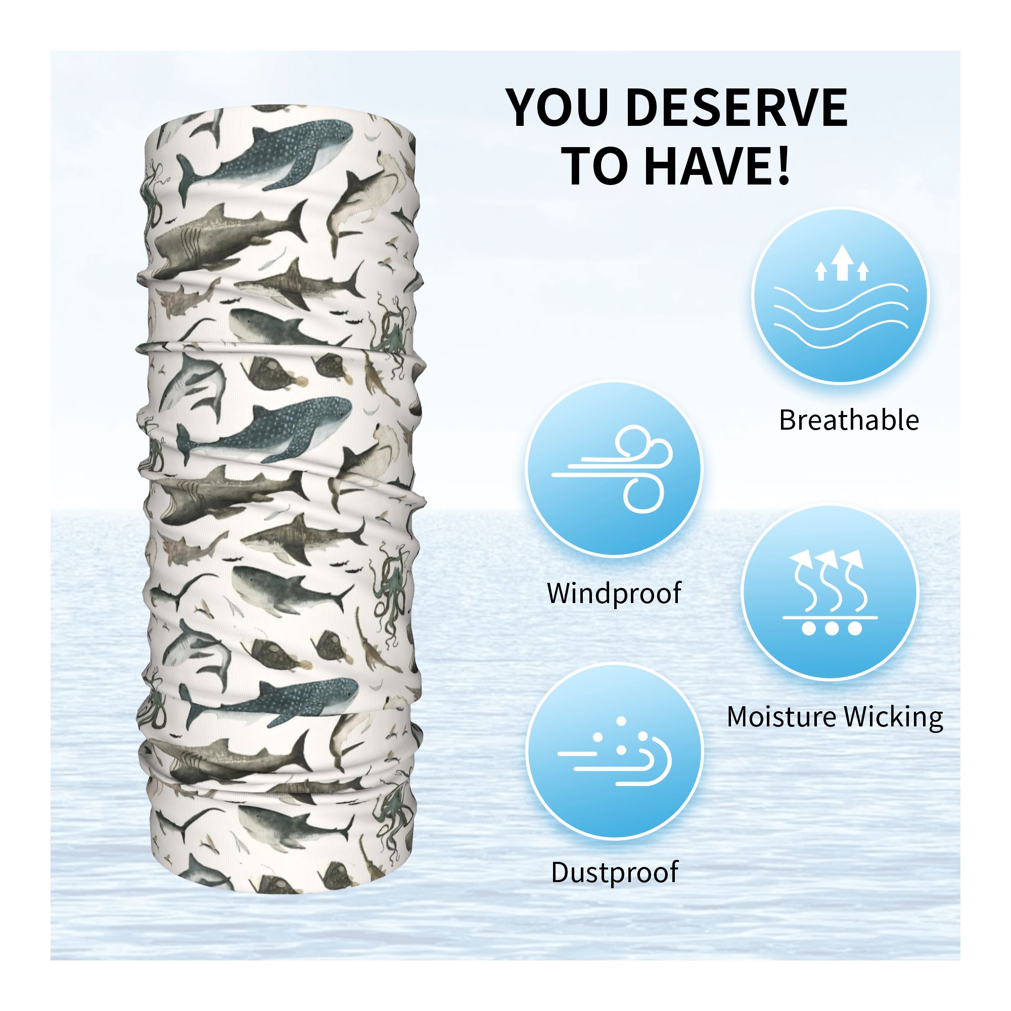 Shark Ocean Animal Sharks Band - مراجعة Neck Gaiter Face Cover وسعره